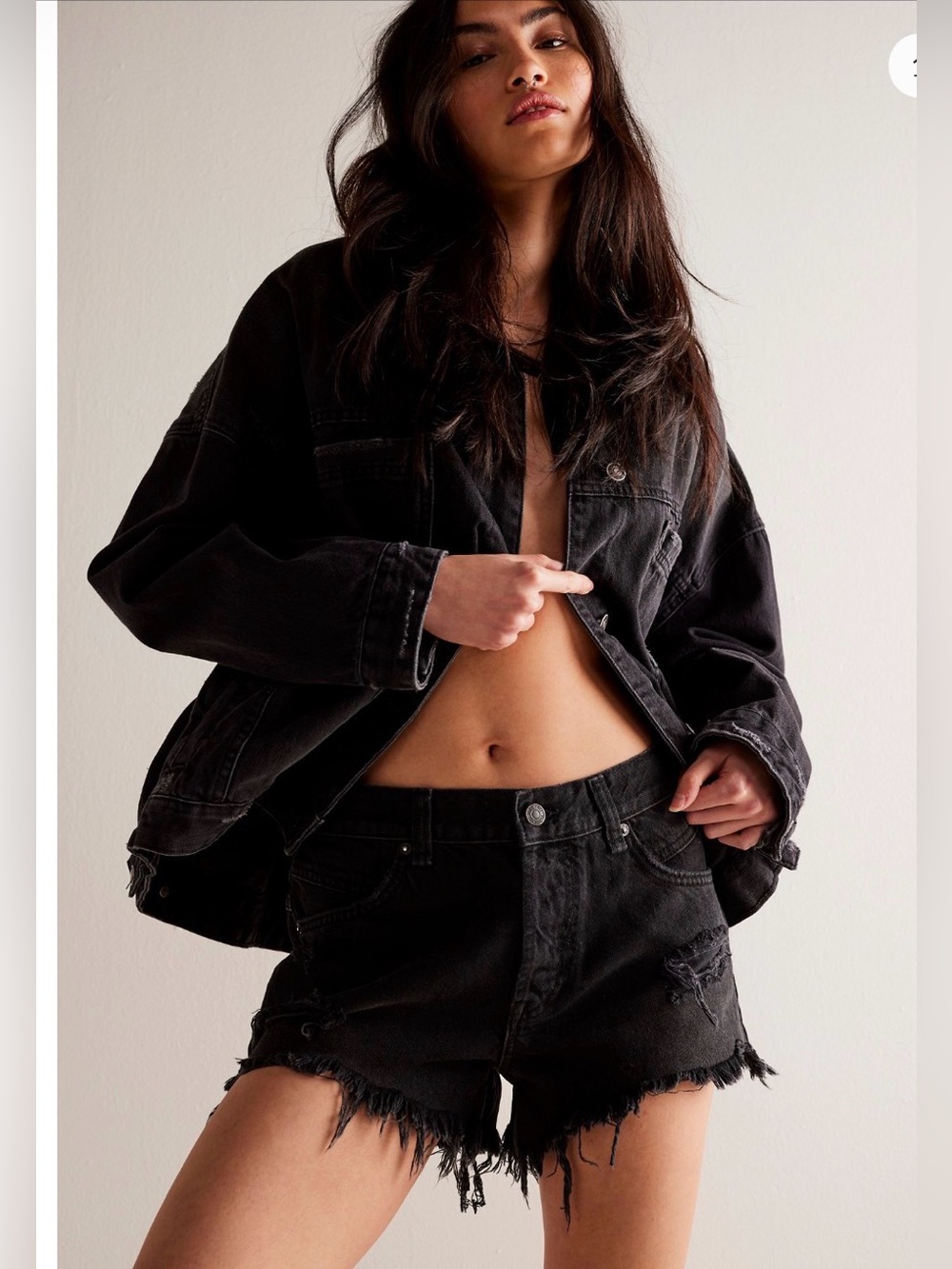 Free People Black Distressed Denim Cutoff Shorts